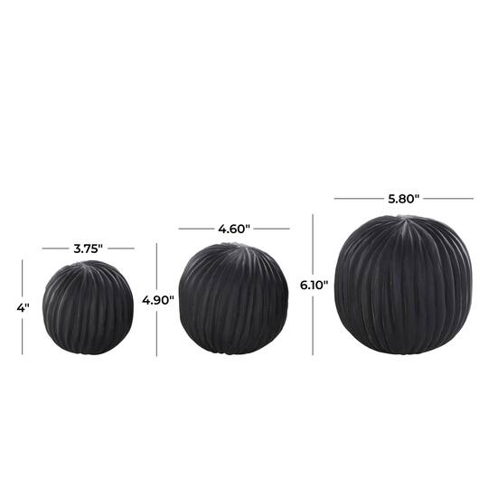 Black Teak Wood Carved Orbs Set